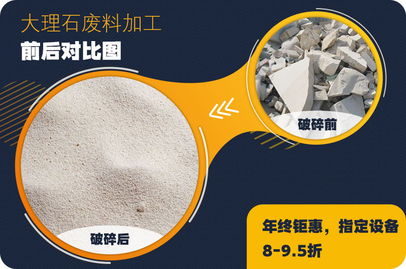 大理石廢料破碎前后對比，售價高利潤好