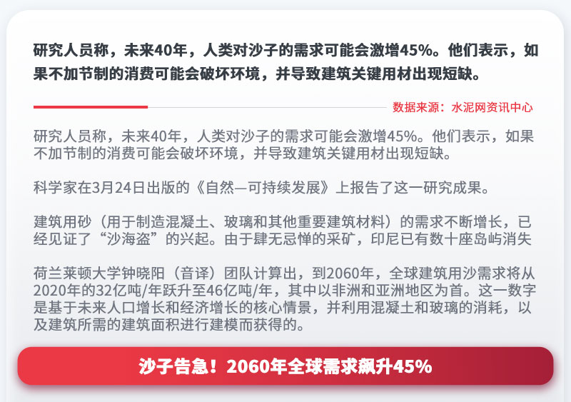 沙子告急！2060年全球需求飆升45%